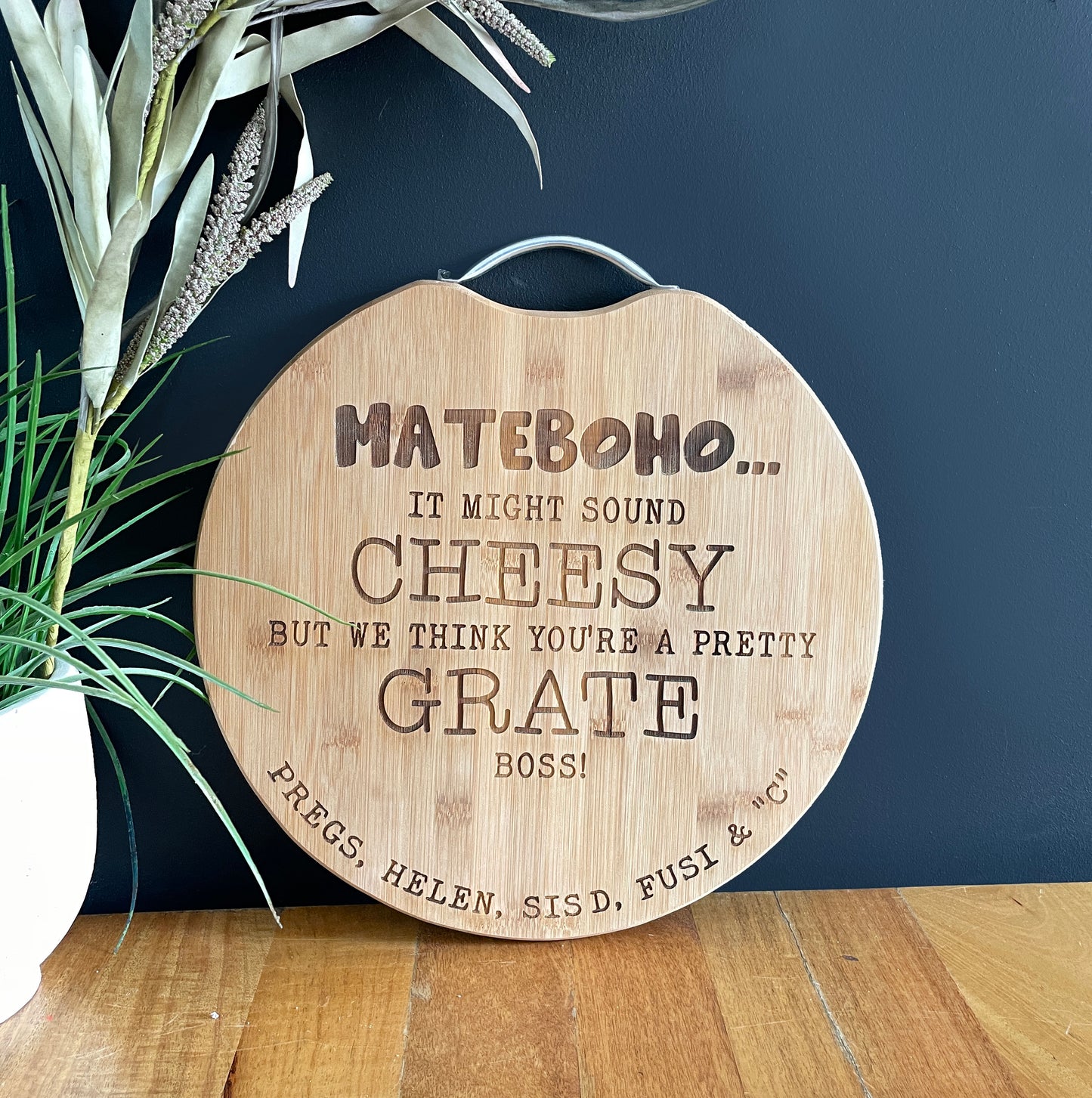 "It Might Sound Cheesy" Personalised Engraved Round Cheese Board