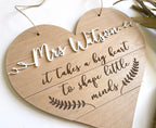 Personalised Slatted Wooden Heart Decor; Teacher Gifts